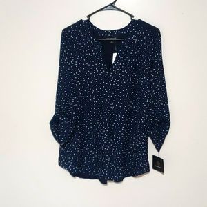 Fortune and Ivy blue white polkadot 3/4th sleeve blouse. Size M